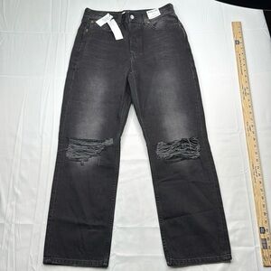 Topshop Dad Jeans size 6 or 28 28x30 Black Button mid Rise loose fit dark wash